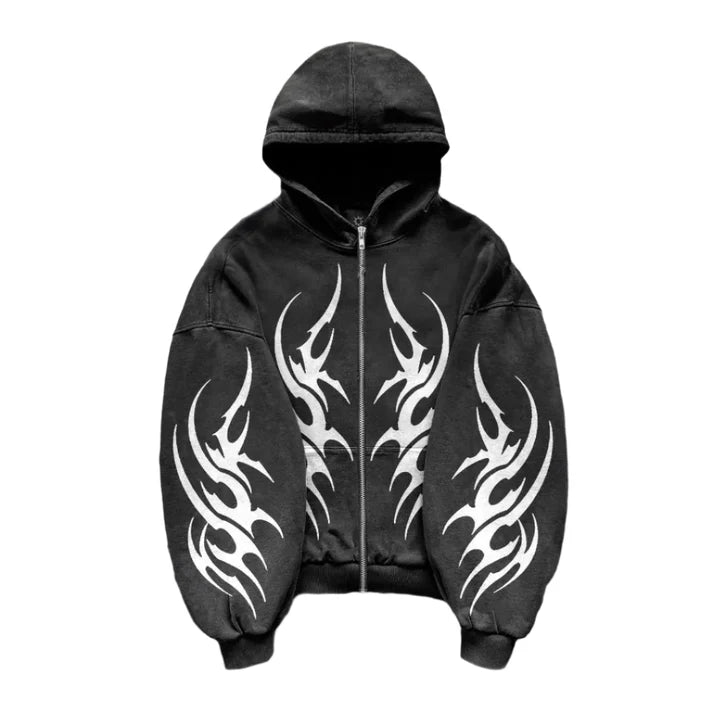 B&W FLAMED ZIP UP