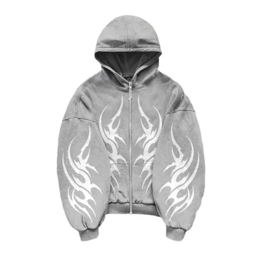 GREY FLAMED ZIP UP